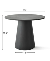 Maison Boucle 3-Piece 35" Round Black Dining Table Set with Cone Base and 2 Blue Upholstered Boucle Curved Back Chairs, Modern Small Space Dining-Mais