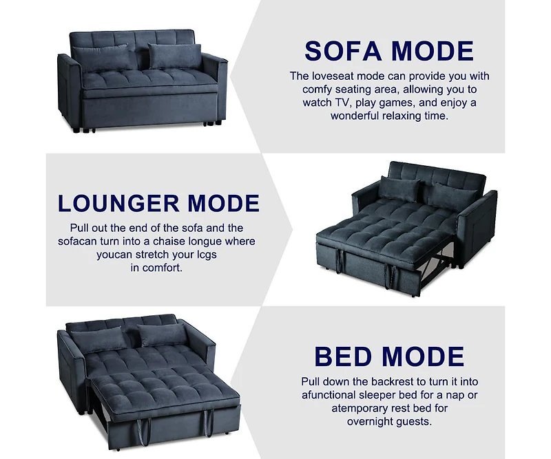 Maison Boucle Pull-Out Velvet Loveseat Sleeper Sofa Bed, 3-in-1 Convertible Futon Couch with Adjustable Back, Storage Pocket & Pillows-Maison Boucle