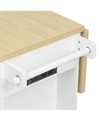 Maison Boucle Rolling Kitchen Island Cart with 6 Drawers, Pull-Out Trash Bin Cabinet, Drop Leaf, Power Outlet & Side Racks for Kitchen Storage-Maison