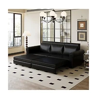 Maison Boucle 93.7" Faux Leather King Pull Out Sofa Bed, 3-in-1 Convertible Sleeper Couch with Rolled Arms & Nailhead Trim for Living Room-Maison Bouc