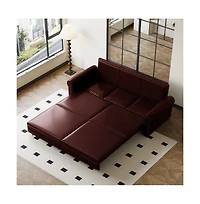 Maison Boucle 93.7" Faux Leather King Pull Out Sofa Bed, 3-in-1 Convertible Sleeper Couch with Rolled Arms & Nailhead Trim for Living Room-Maison Bouc