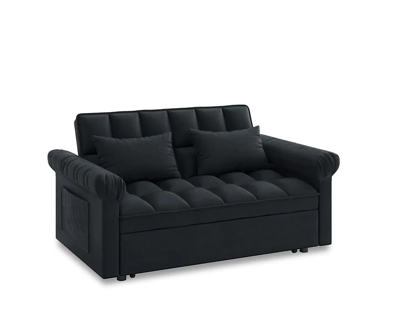 Maison Boucle Pull-Out Sleeper Loveseat Sofa, Compact Convertible Couch Bed with Adjustable Backrest & Side Pocket for Small Spaces-Maison