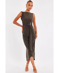 Quiz Women's Ity Wrap Maxi Dress with Gold Bar Trim