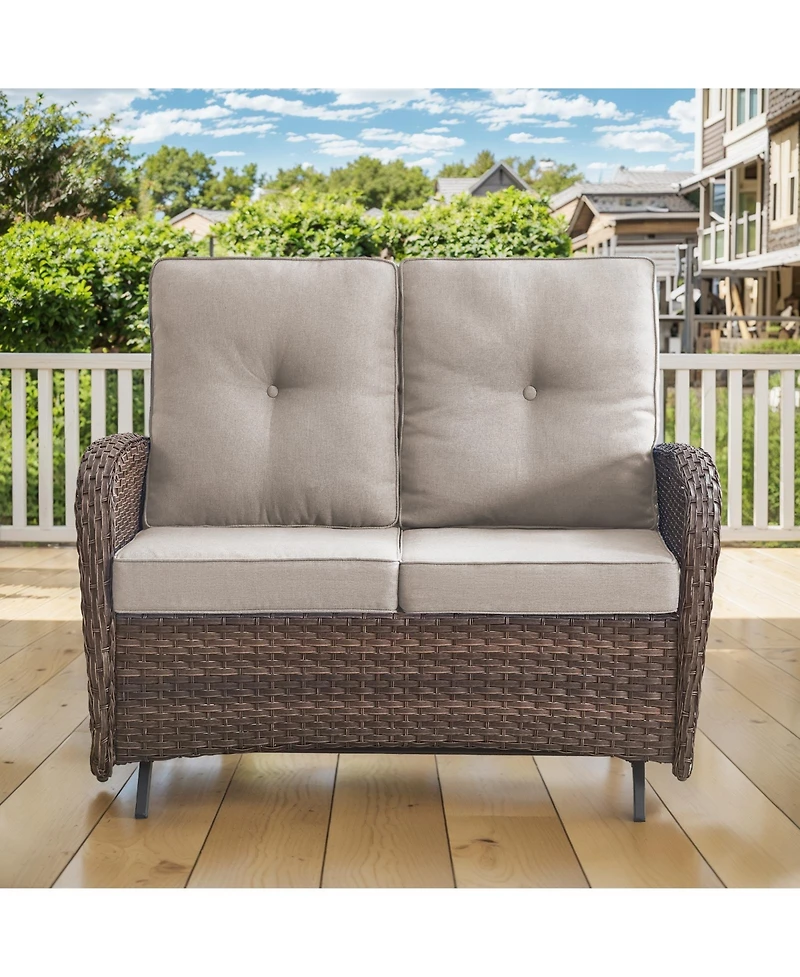 Gymojoy SleekArm 2-Person Wicker Rocking Bench Outdoor Glider Patio Rattan Loveseat with Olefin Cushions