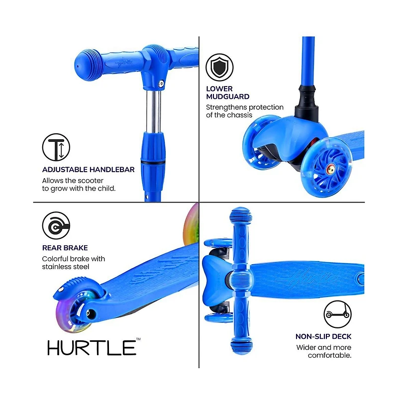 Lightweight and Adjustable Mini Kickboard Scooter with Led Light Wheel for Kids (Blue)