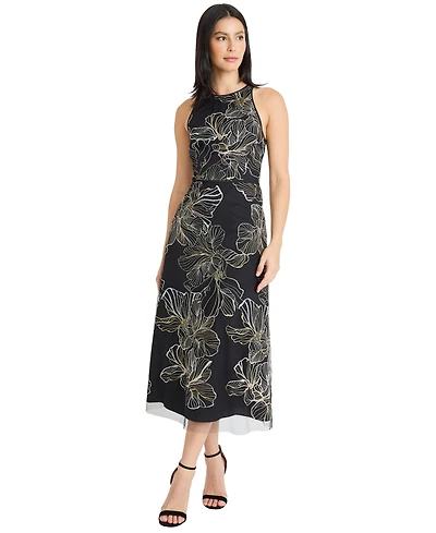 Maggy London Women's Crewneck Embroidered Midi Dress