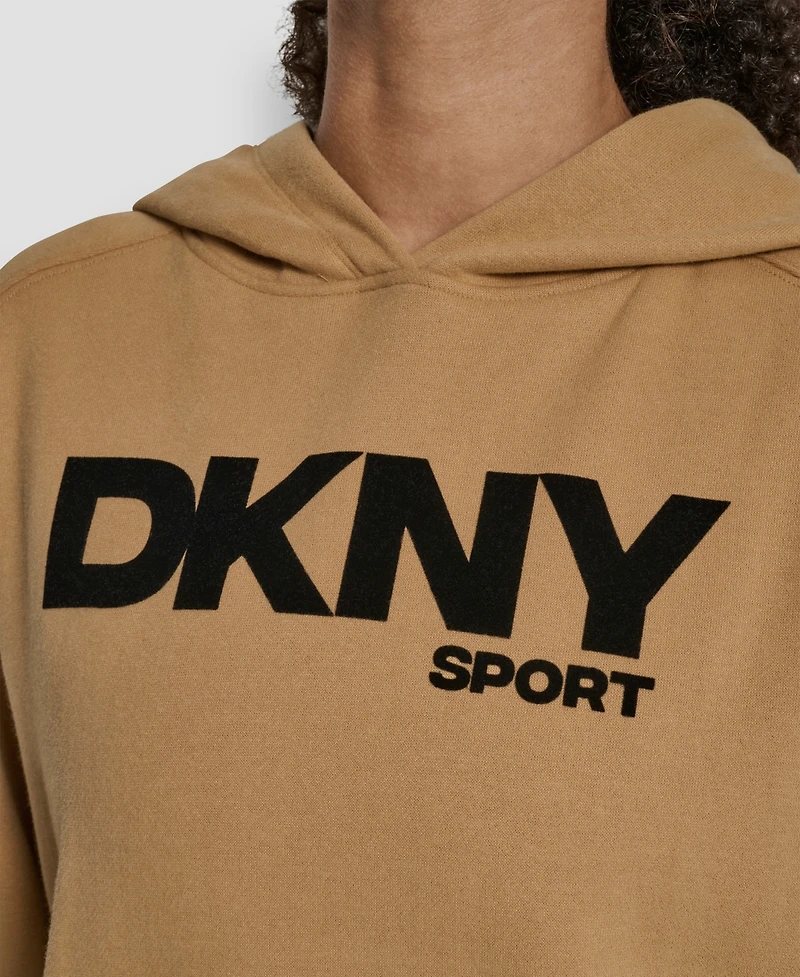 Dkny Women's Flock Logo Kanga Pocket Pull-On Hoodie