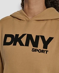 Dkny Women's Flock Logo Kanga Pocket Pull-On Hoodie