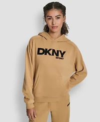 Dkny Women's Flock Logo Kanga Pocket Pull-On Hoodie