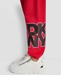 Dkny Women's Mixed Metal Stacked Glitter Logo Jogger