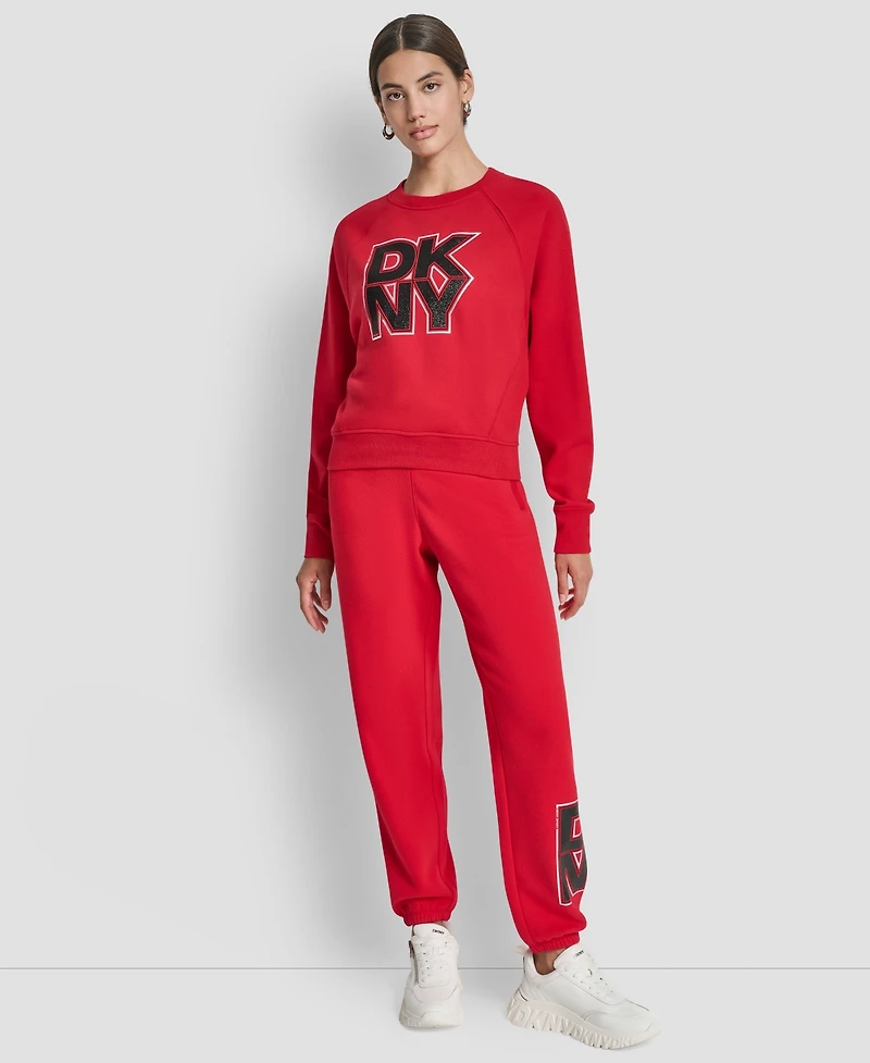 Dkny Women's Mixed Metal Stack Glitter Crewneck Top
