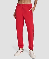 Dkny Women's Exploded Rhinestone Varsity Logo High Rise Relaxed Jogger