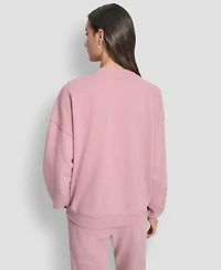 Dkny Women's Allover Stack Rhinestone V-Neck Sweatshirt