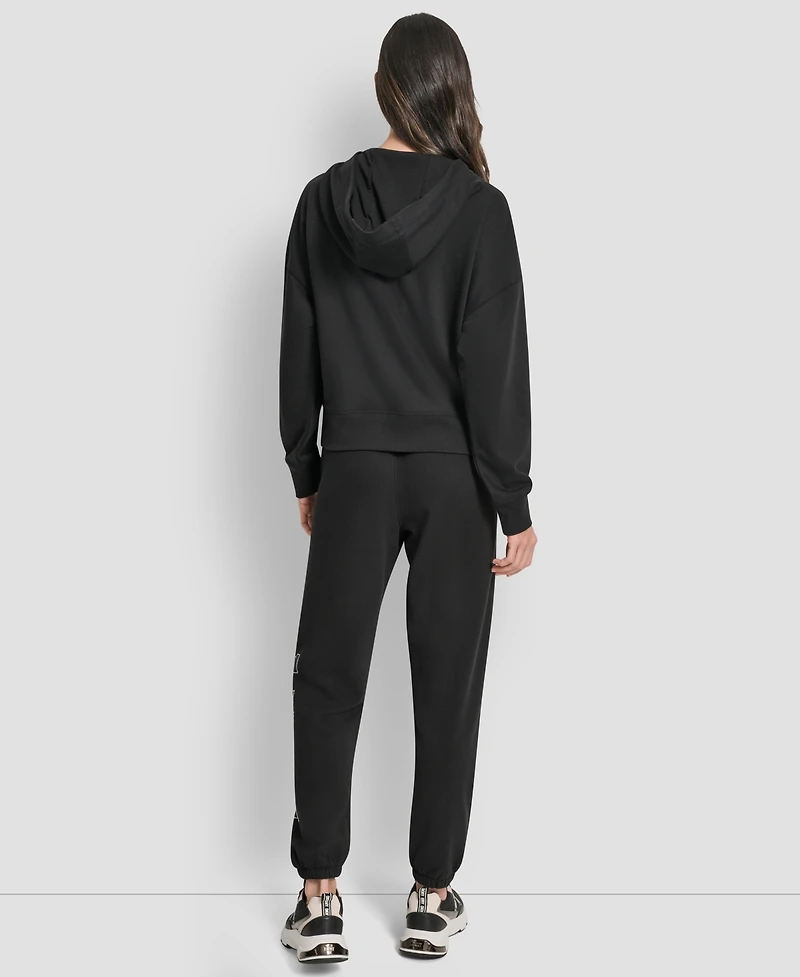 Dkny Women's Exploded Rhinestone Varsity Logo Full-Zip Hoodie
