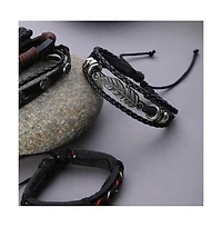 Sohi Women's Black Boho Leather Stack Bracelet