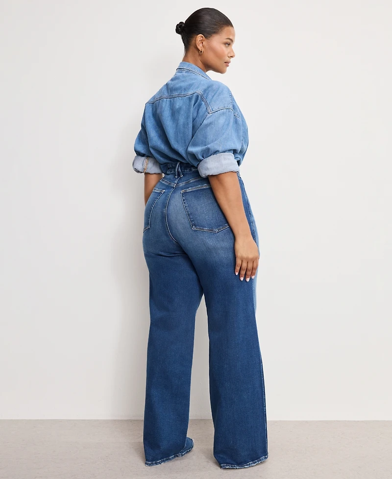 Good American Women's Soft Tech Skate Wide Leg Jeans, Regular and Plus