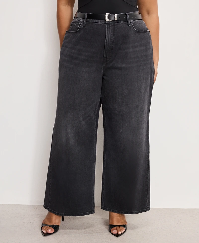 Good American Women's Skate Cropped Wide Leg Jeans