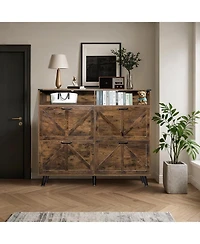 gaomon Shoe Storage Cabinet with 4 Flip Drawers and Open Storage, Freestanding Narrow Shoe Rack Cabinet for Entryway, Hallway, Living Room, Dark Brown