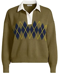 Lands' End Women's Drifter Jacquard Rugby with Woven Collar Sweater