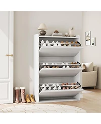 gaomon Shoe Cabinet with 3 Flip Drawers, Modern Shoe Rack Storage Organizer with 3-Tier Adjustable Shelves,Shoe Cabinet for Entryway,Living Room,White