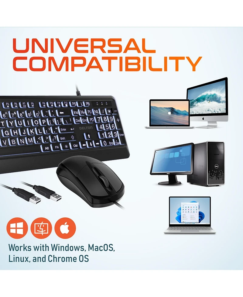 Delton KB20 Big Button Computer Keyboard and Mouse Combo