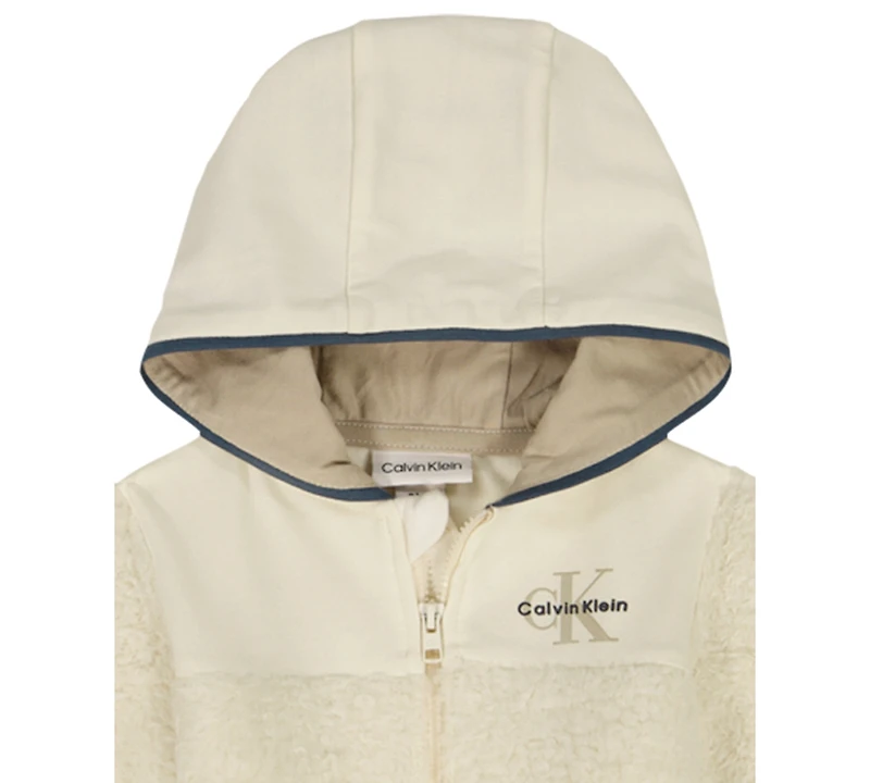Calvin Klein Baby Boys 3-Piece Sherpa Fleece Zip-up Hoodie, Bodysuit and Joggers Set