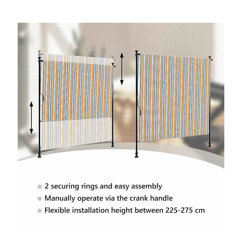vidaXL Outdoor Roller Blind Yellow and White Steel, Polyester
