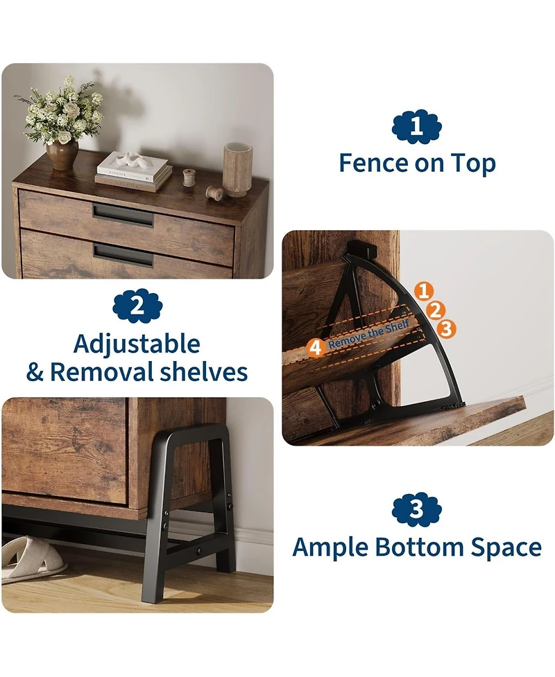 Shoe Storage Organizer with 2 Flip Drawers and 1 Drawer, Freestanding Narrow Shoe Rack, Shoe Storage Organizer with 3-Tier Adjustable Shelves for Entr