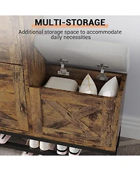 gaomon Shoe Cabinet with 2 Flip-Drawers & Storage Bench, Farmhouse Wood Freestanding Shoe Rack with 2 Hooks & Bottom Shelf for Entryway