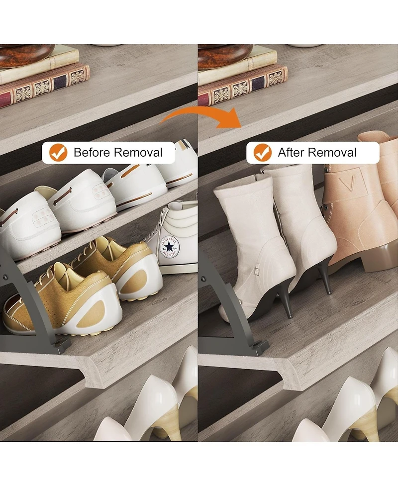 gaomon Shoe Cabinet with 2 Flip Drawers,Wooden Shoe Organizer Cabinet with Adjustable Shelf,Shoe Storage for Entryway, Grey