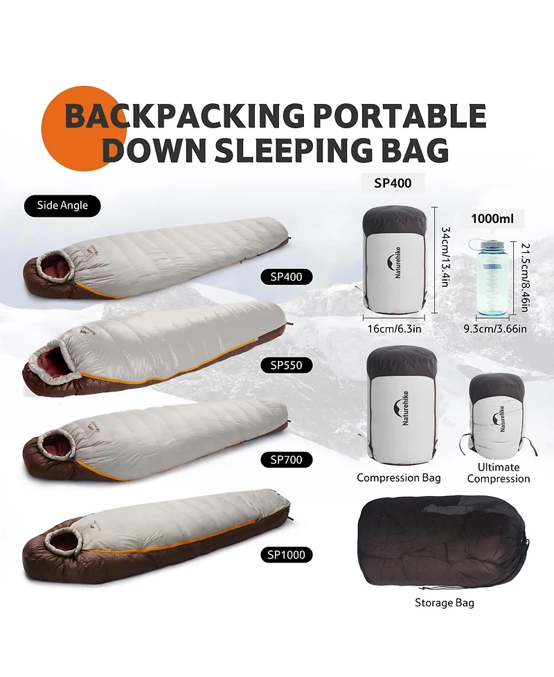 Naturehike 0 Degree Down Mummy Sleeping Bag for Adults,650FP Cold Weather Backpacking Sleeping Bag with Rds Down,29.3 Sleeping Bags for Camping