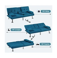 Yaheetech Fabric Upholstered Convertible Futon Sofa Bed Aqua Blue