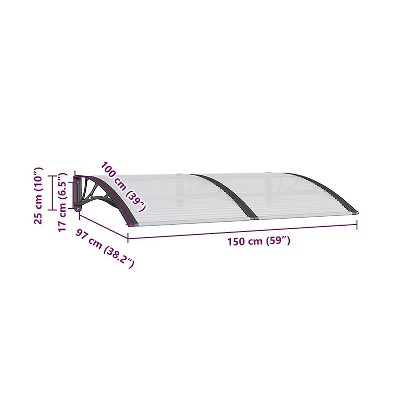 vidaXL Door Canopy Black Polycarbonate, Abs, Aluminum 59.1 x 39.4 in