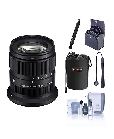 Sigma 18-50mm f/2.8 Dc Dn Contemporary Lens for Canon Rf, Bundle with 55mm Filter Kit, Soft Lens Pouch and Cleaning Kit