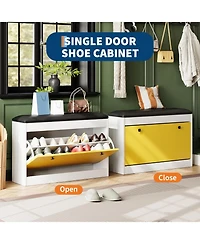 gaomon Shoe Storage Bench, 31.5'' Shoe Organizer Bench with Flip Drawer & Pu Cushion, Modern Entryway Shoe Cabinet for Hallway, Bedroom, Living Room
