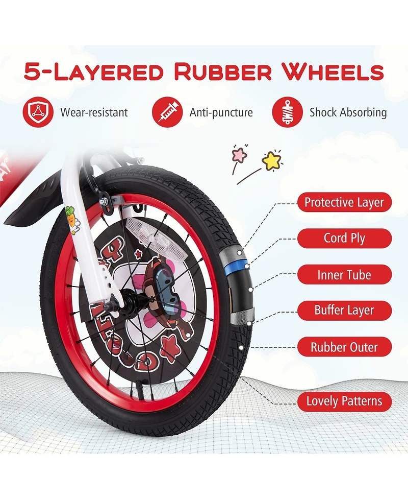 18 Inch Kids Bike Adjustable with Storage Basket and Double Brake for 4-8 Years Old-18 inches