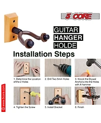5 Core Guitar Wall Mount Hanger 2Pack U-Shaped Wood Guitar Wall Hook Stand - Gh Wd 2PCS