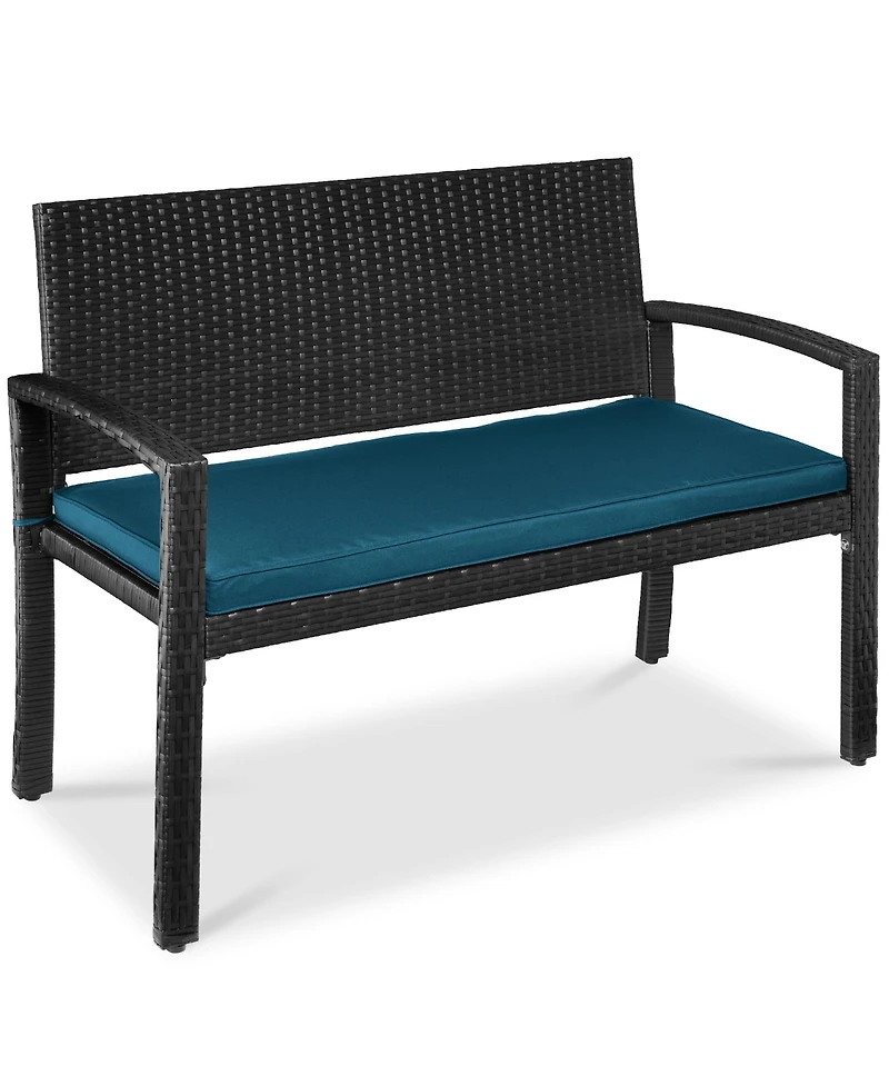 Best Choice Products 2-Person Outdoor Wicker Bench Garden Patio Porch Furniture w/ 700lb Capacity, Cushion