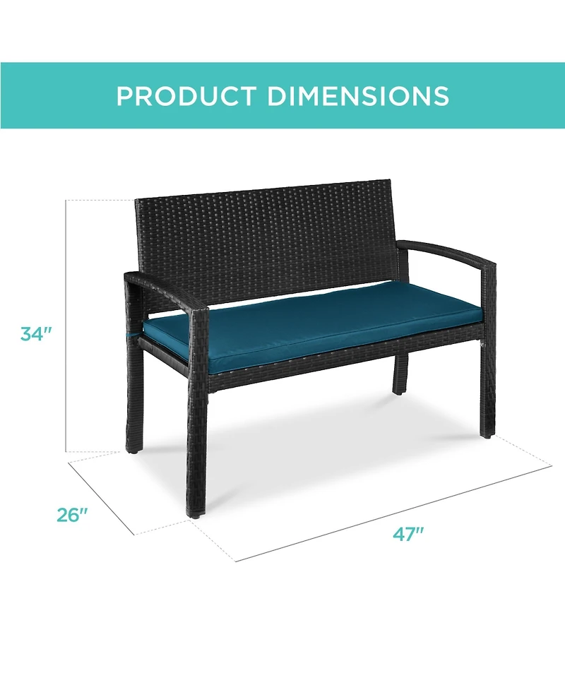 Best Choice Products 2-Person Outdoor Wicker Bench Garden Patio Porch Furniture w/ 700lb Capacity, Cushion