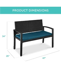 Best Choice Products 2-Person Outdoor Wicker Bench Garden Patio Porch Furniture w/ 700lb Capacity, Cushion