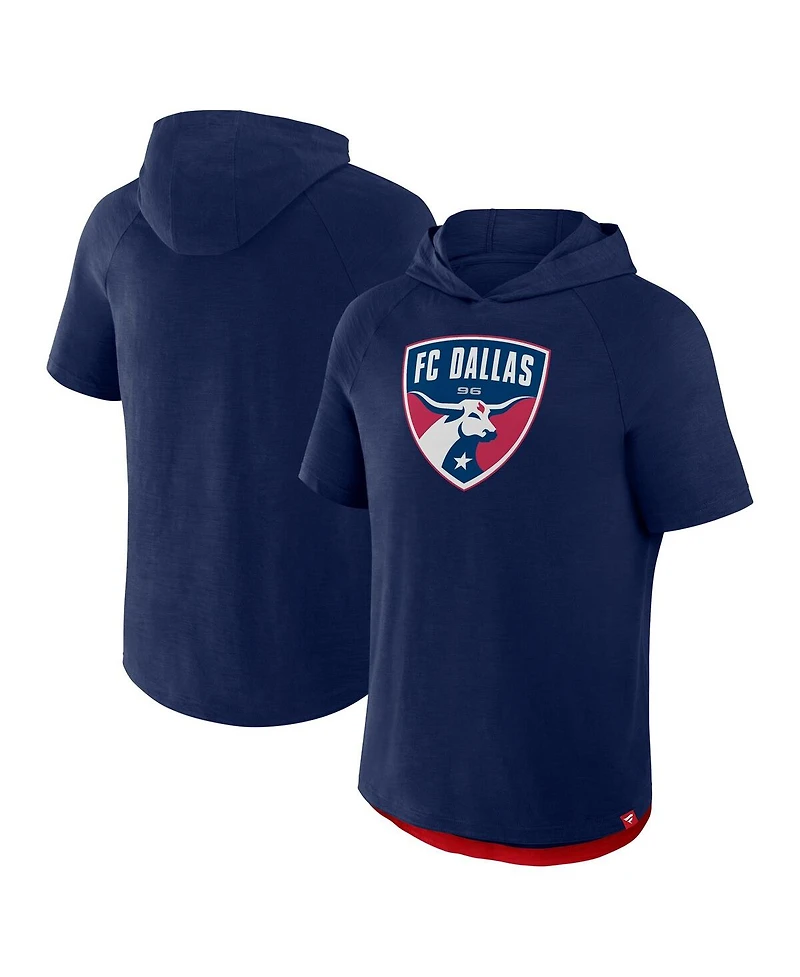 Fanatics Men's Navy Fc Dallas Hat Trick Stadium Slub Raglan Short Sleeve Pullover Hoodie