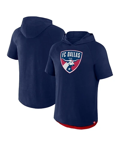 Fanatics Men's Navy Fc Dallas Hat Trick Stadium Slub Raglan Short Sleeve Pullover Hoodie