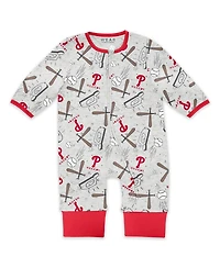 Wear by Erin Andrews Baby Boys and Girls Heather Gray Philadelphia Phillies Sleep Play Full-Zip Sleeper Bib Set