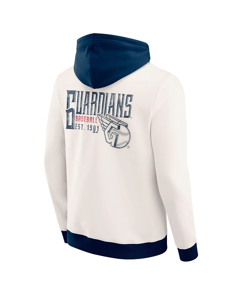 Fanatics Men's Cream Cleveland Guardians Polar Fleece Full-Zip Hoodie