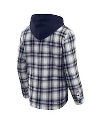 Fanatics Men's Navy Michigan Wolverines Plaid Flannel Quilted Full-Snap Hooded Shacket