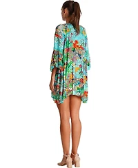 La Moda Clothing Women's Multicolor Mini Dress with Side Asymmetrical Hem and Beaded Neckline