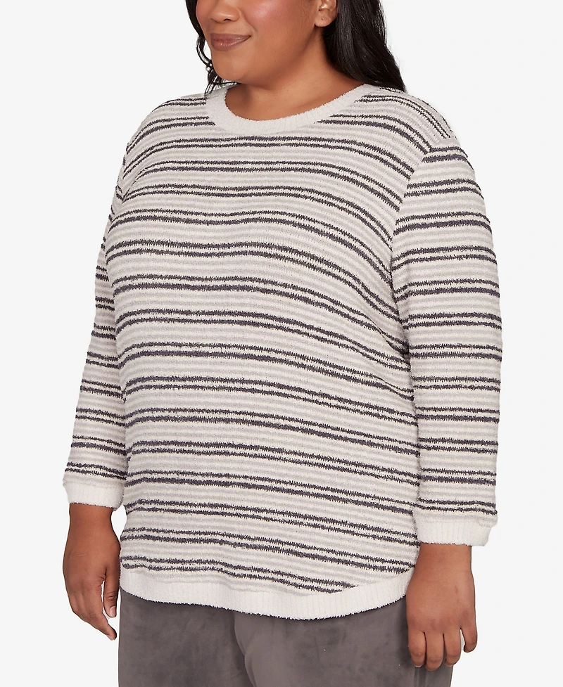 Alfred Dunner Plus Calm Luxe Eyelash Striped Knit Top