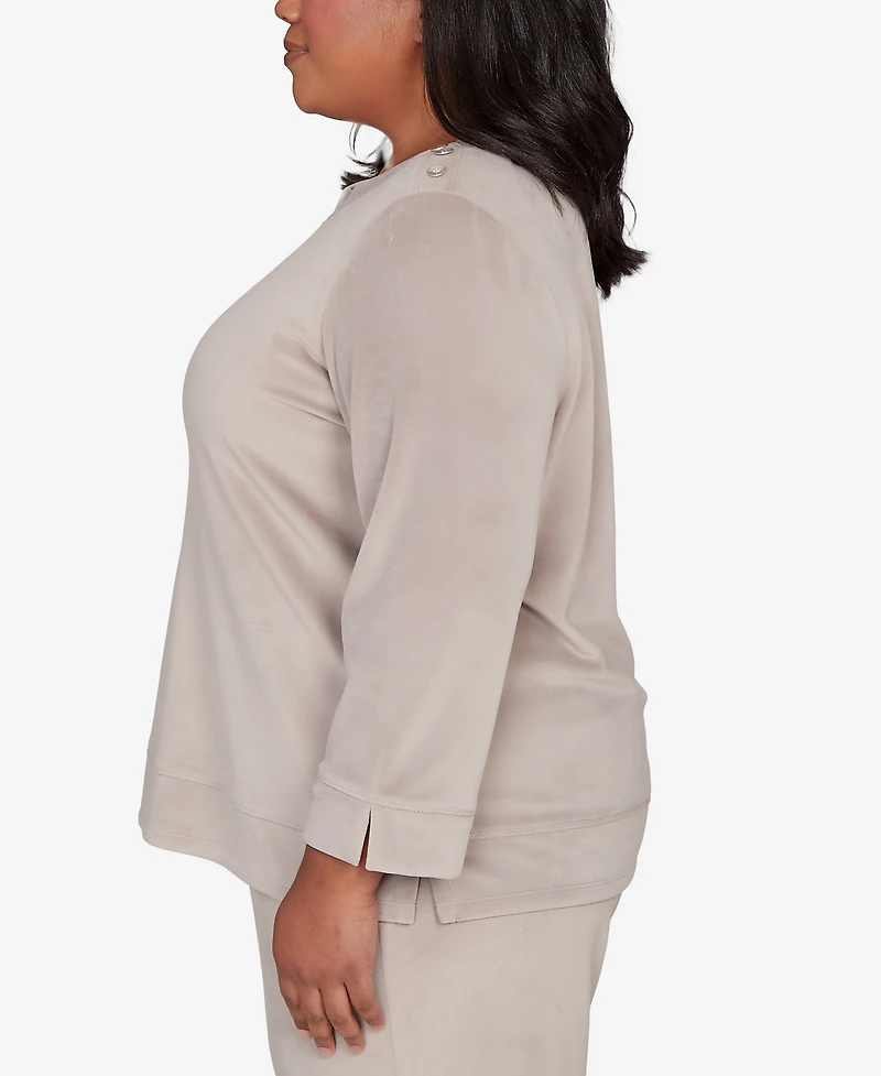 Alfred Dunner Plus Calm Luxe Shoulder Button Top