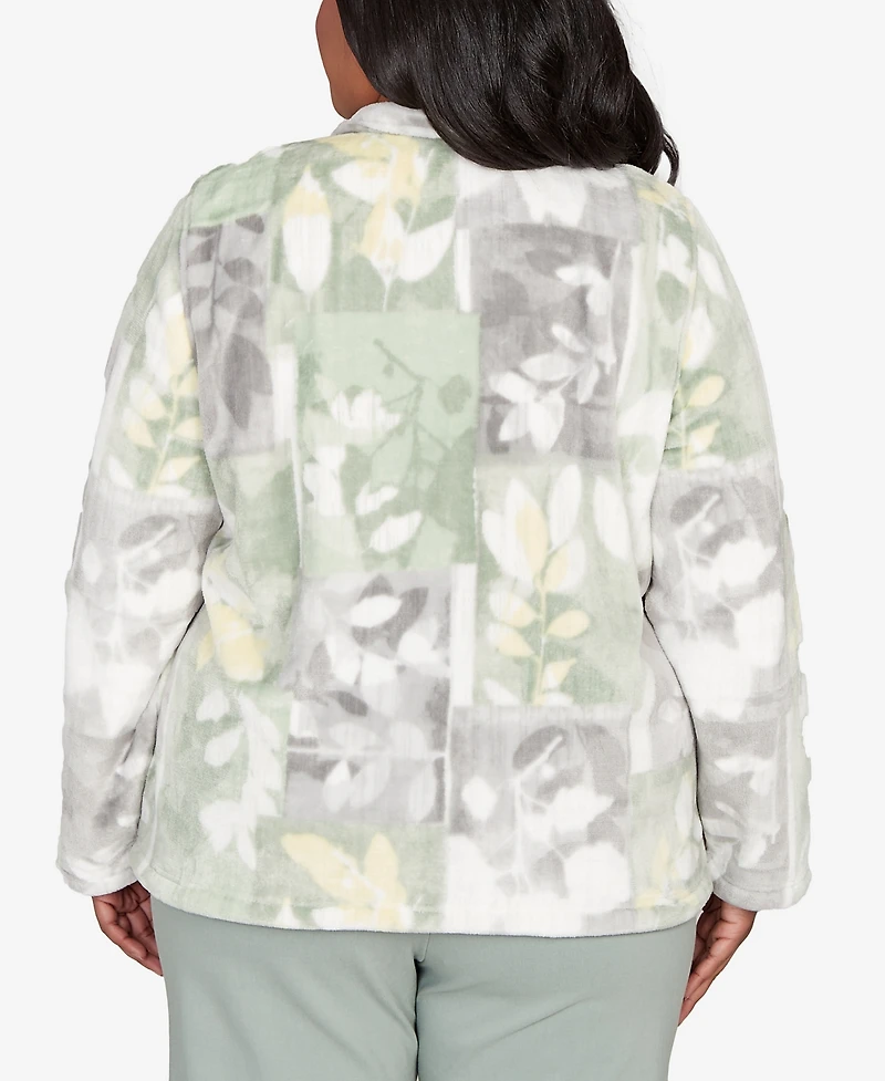 Alfred Dunner Plus Stockbridge Leaf Patchwork Cozy Knit Jacket