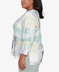 Alfred Dunner Plus Stockbridge Soft Colorblock Rib Texture Knit Top